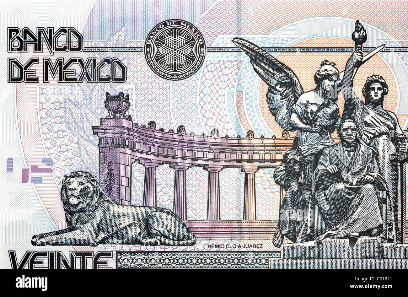 Mexico 20 Twenty Pesos Bank Note. Stock Photo