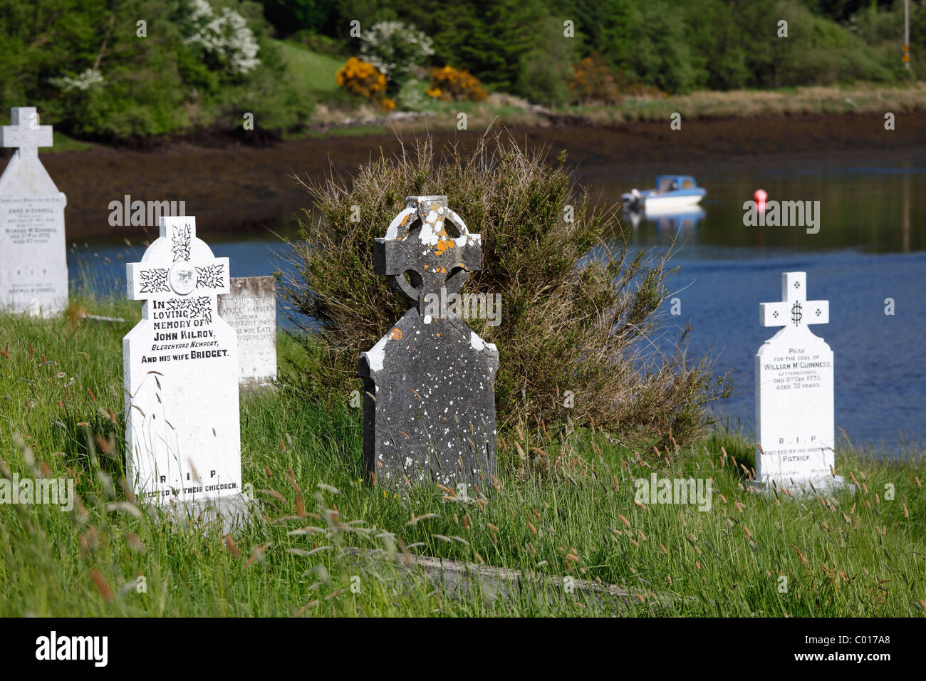 Cemetery at Burrishoole Abbey near Newport, County Mayo, Connacht, Republic of Ireland, Europe Stock Photo