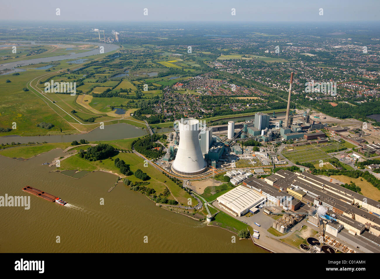 Aerial photo, new power plant, coal power plant of Evonik Steag, Duisburg Walsum, formerly Walsum coal mine, Norske Skog plant Stock Photo