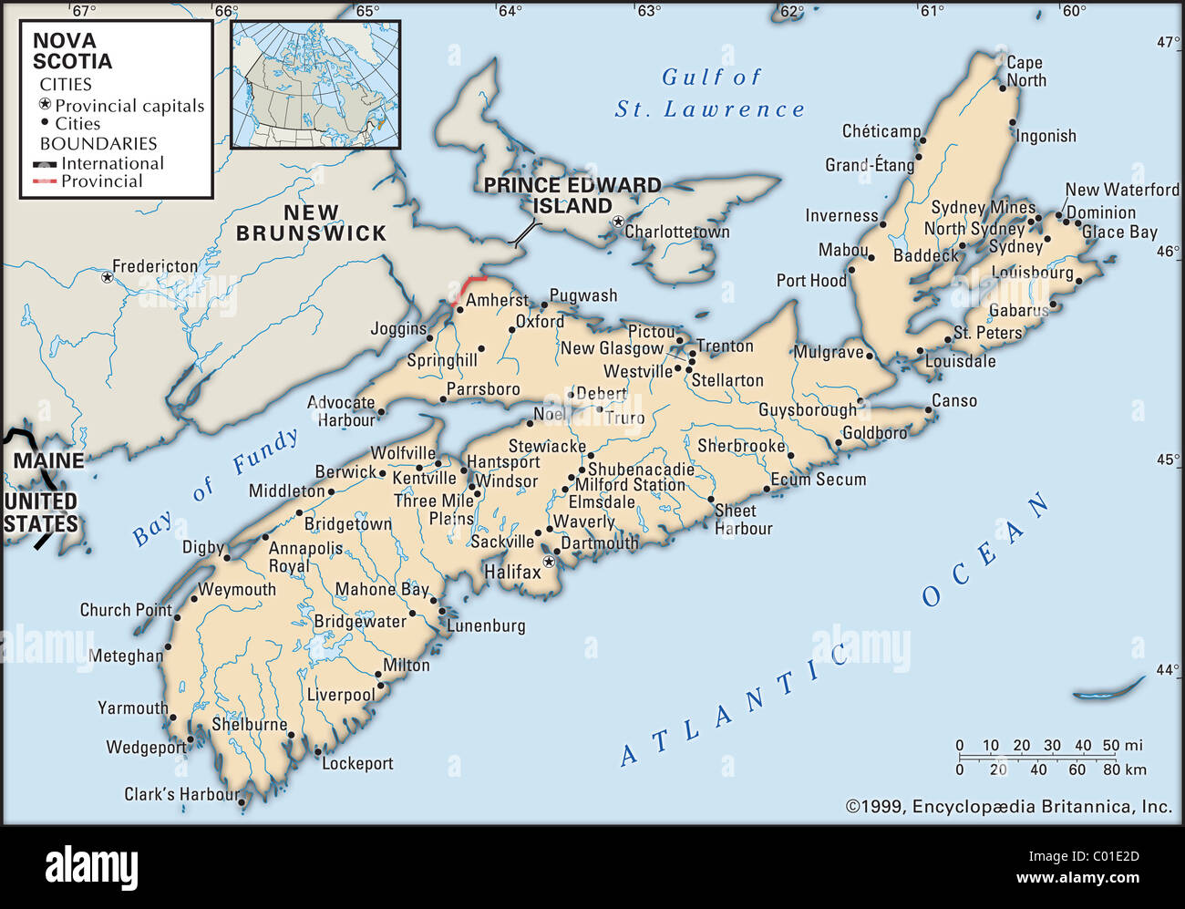 Map of Nova Scotia Stock Photo