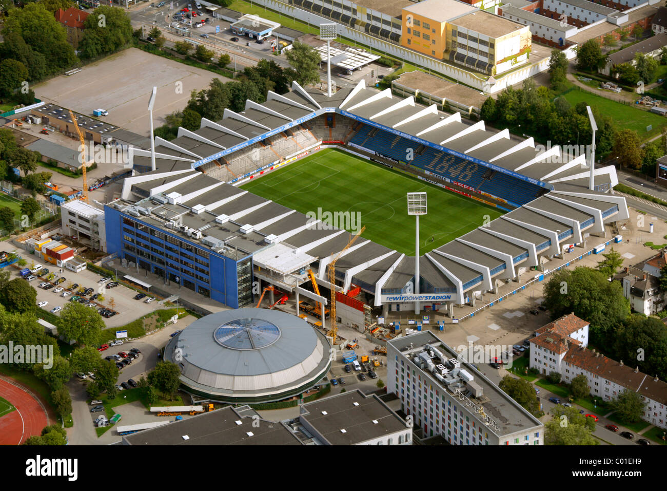 Aerial view, Rewir Power Stadium, stadium expansion VfL Bochum, Bochum, Ruhr Area, North Rhine-Westphalia, Germany, Europe Stock Photo