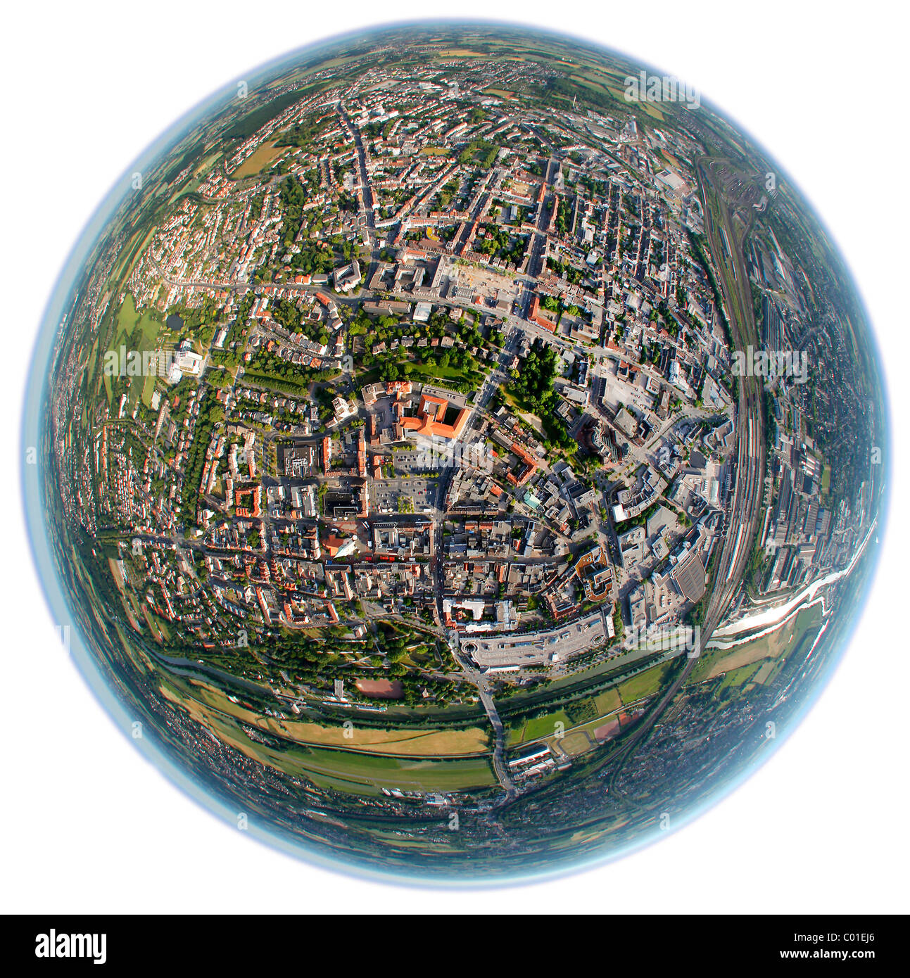 Aerial view, fisheye lens, Datteln-Hamm-Kanal, canal, Hamm, North Rhine-Westphalia, Germany, Europe Stock Photo