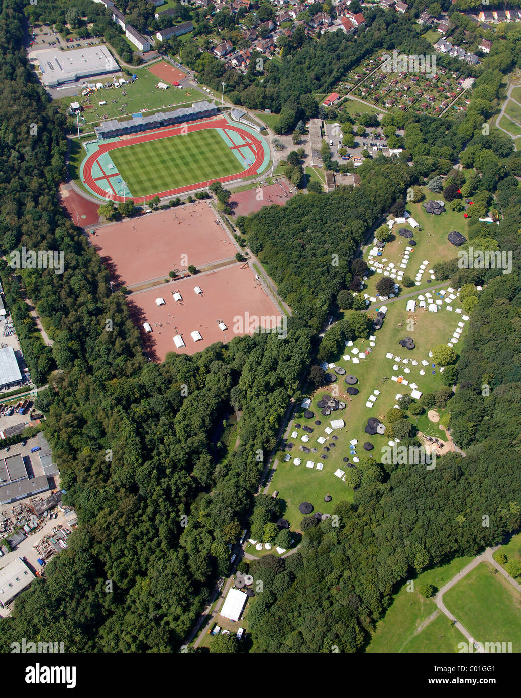 Aerial view, Pfadfinderschaft Sankt Georg, a German scout association, DPSG, ruhrjamb.2010, an international scout camp, project Stock Photo