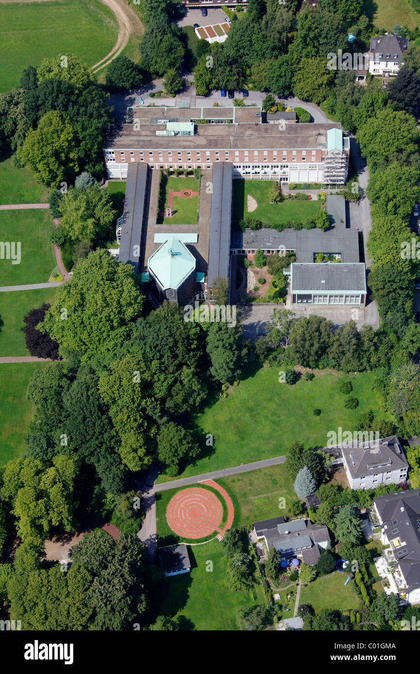 Aerial view, sensory garden at the Werden Abbey seminary, Essen, Ruhr area, North Rhine-Westphalia, Germany, Europe Stock Photo