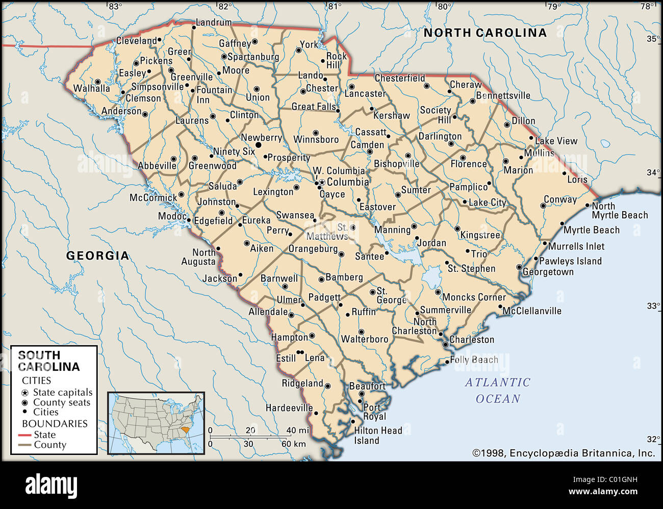 Map of South Carolina Stock Photo