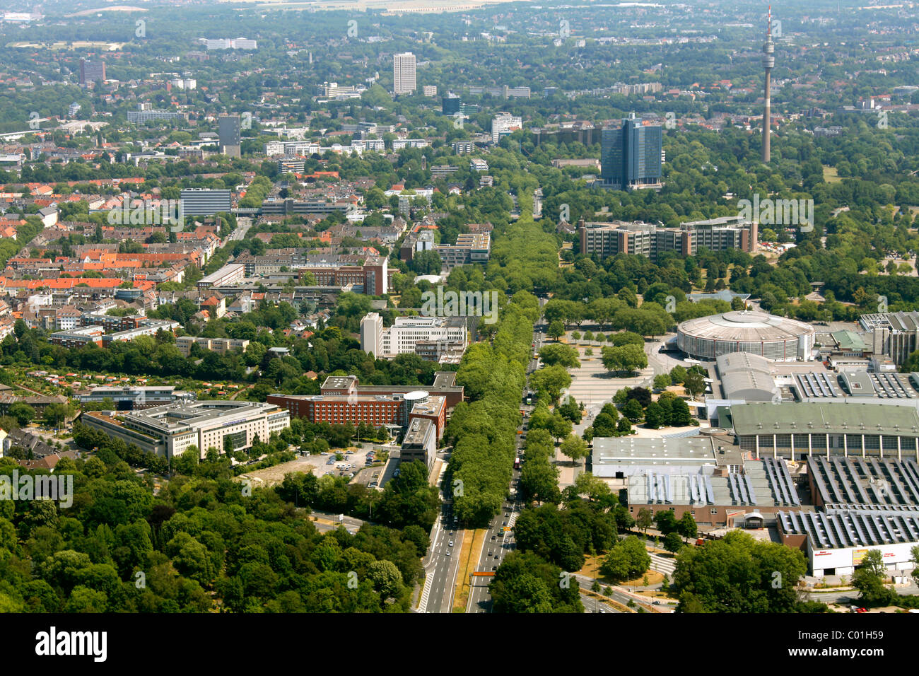Aerial photo, Bueromeile B1, office buildings, Dortmund, Ruhr area, North Rhine-Westphalia, Germany, Europe Stock Photo