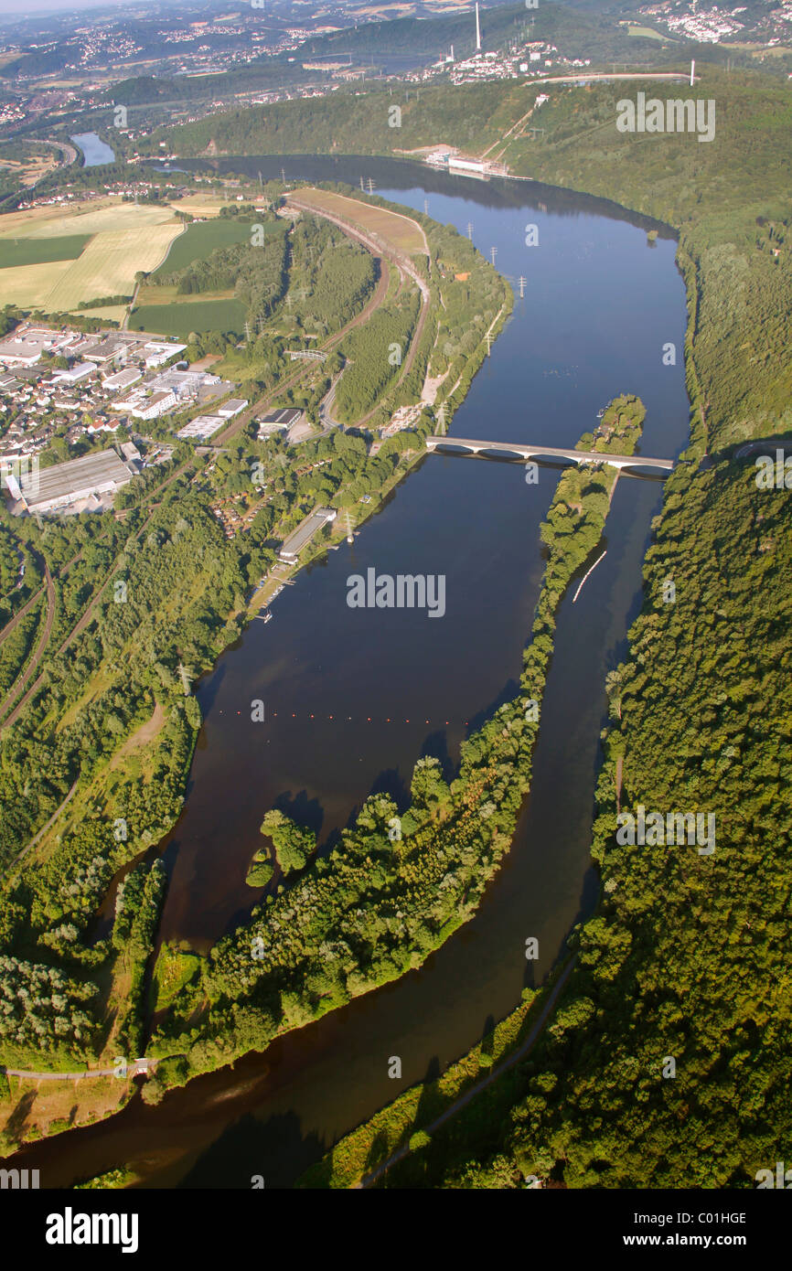 Aerial view, Hagen, Dortmund Hengsteysee lake, Ruhr Valley, Ruhr Area, North Rhine-Westphalia, Germany, Europe Stock Photo