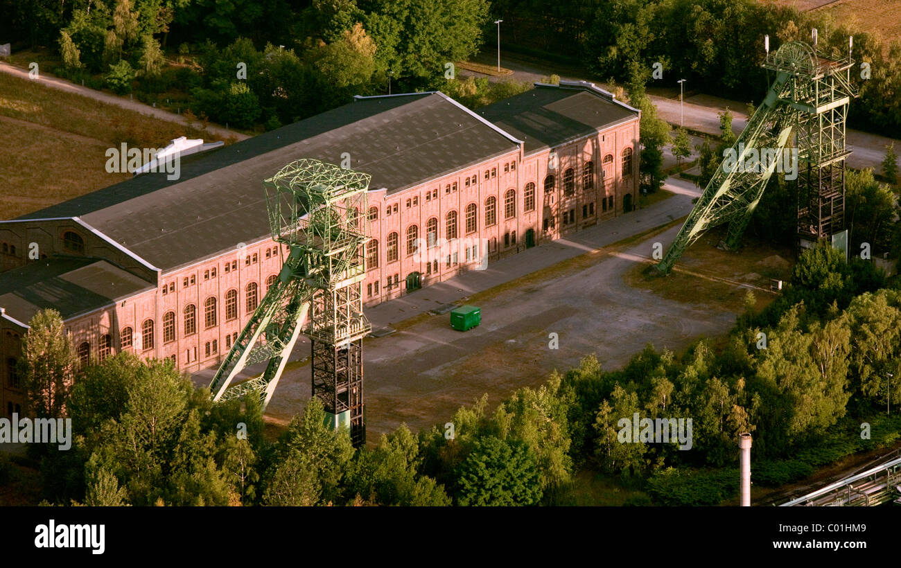 Aerial view, Zeche Zweckel, a disused mine, machine hall, venue of the Ruhrtriennale, a music and arts festival, Gladbeck Stock Photo