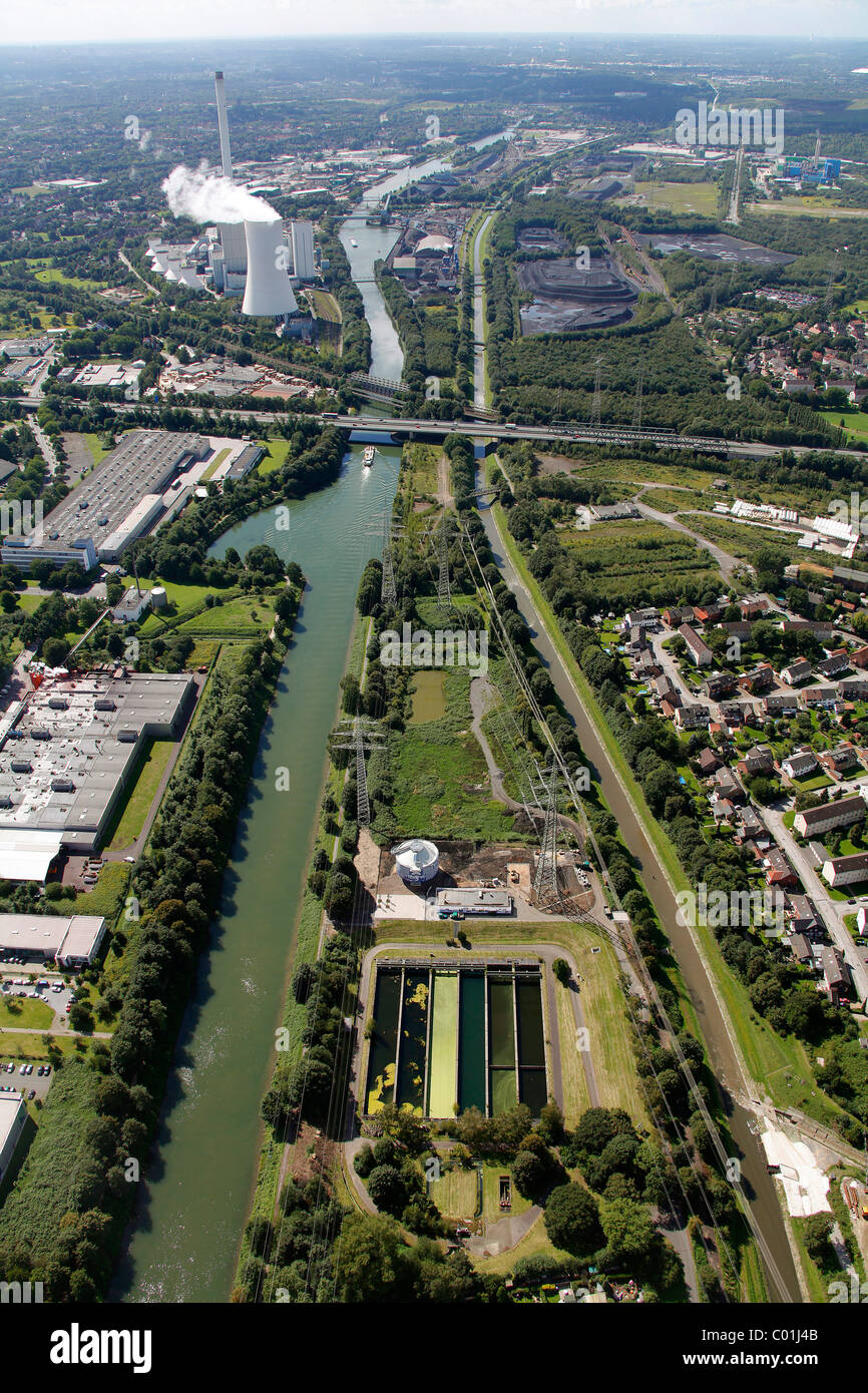 Aerial view, Herne Stadthafen city port, Ruhr area, North Rhine-Westphalia, Germany, Europe Stock Photo