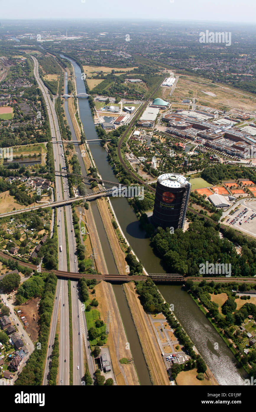 Aerial view, former steelwork grounds, Neue Mitte Oberhausen commercial development area, Centro shopping mall, marina Stock Photo