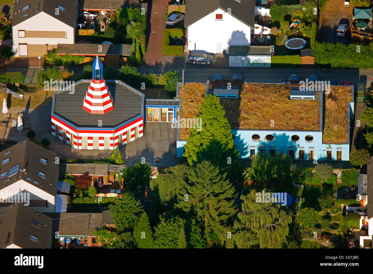 Aerial view, Kindergarten, Schwerte, Ruhrgebiet area, North Rhine