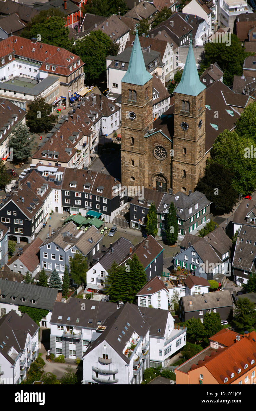 Aerial view, Christuskirche church, Marktplatz square, city centre, historic district, Schwelm, North Rhine-Westphalia Stock Photo