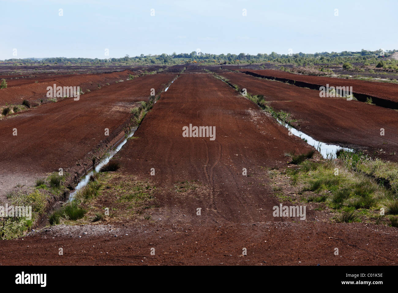 Peat harvest, Tullamore, County Offaly, Leinster province, Republic of Ireland, Europe Stock Photo