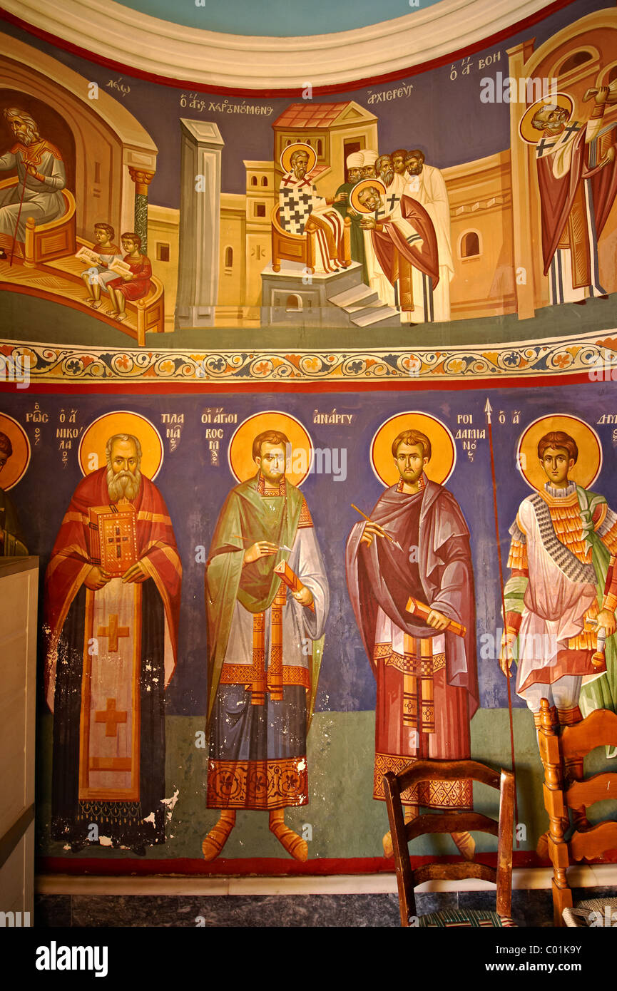 Aegina; church; Greek; Orthodox; Argosaroni; port; Saronic; Islands; Greece; historic; ancient; Photo; Byzantine; architectures Stock Photo