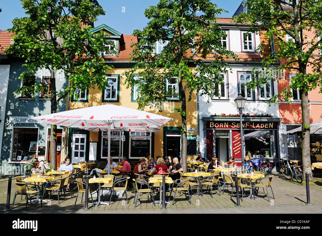 Street cafe with Born Mustard store and Mustard Museum on Wenigemarkt