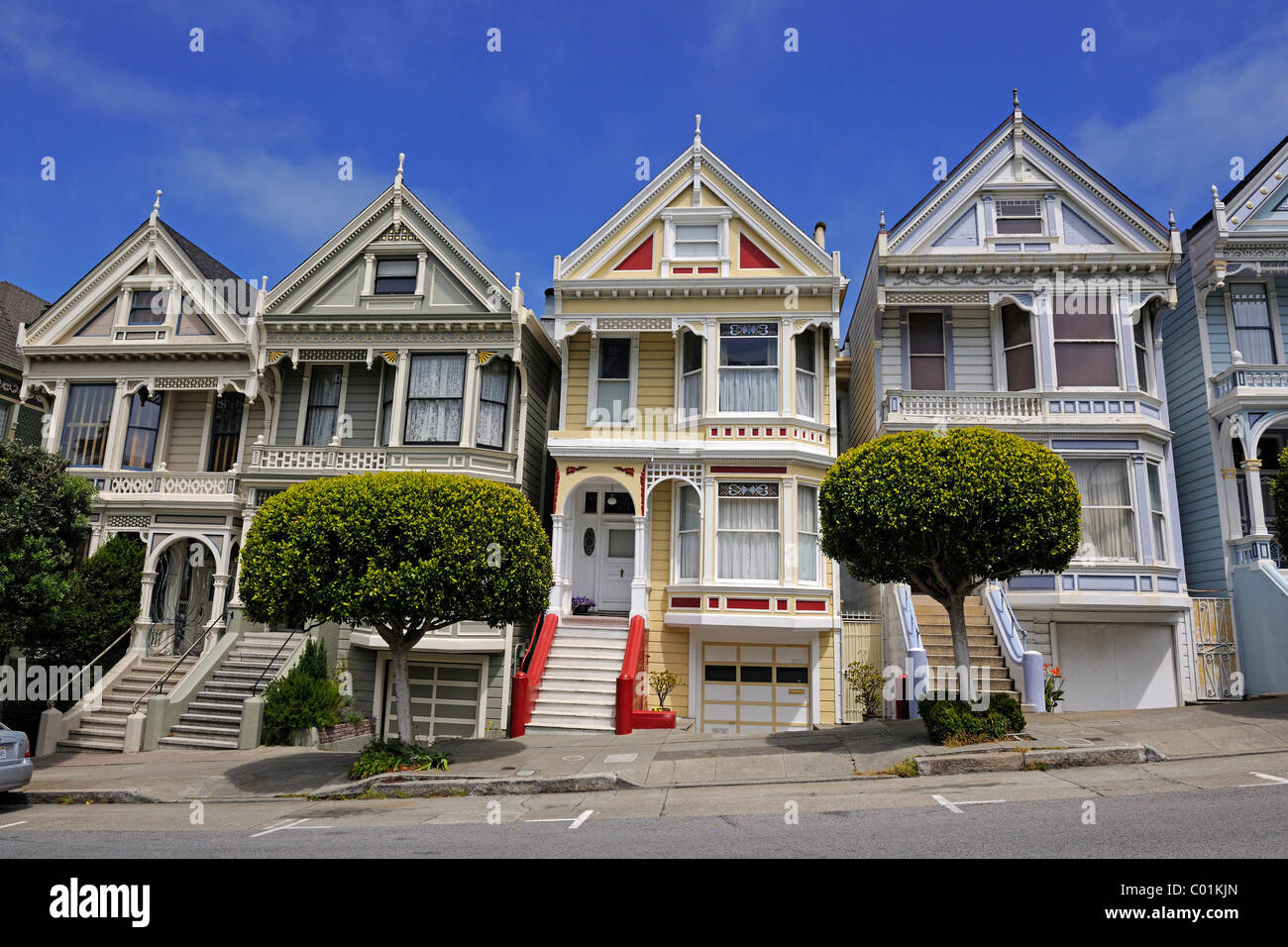 Victorian houses, Painted Ladies, Alamo Square in San Francisco, California, USA, America Stock Photo