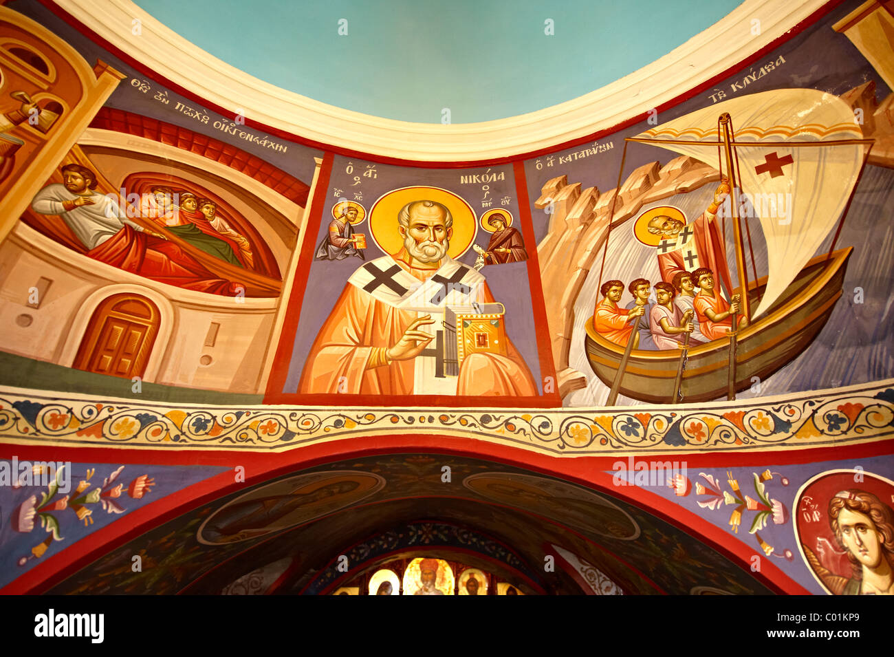 Aegina; church; Greek; Orthodox; Argosaroni; port; Saronic; Islands; Greece; historic; ancient; Photo; Byzantine; architectures Stock Photo