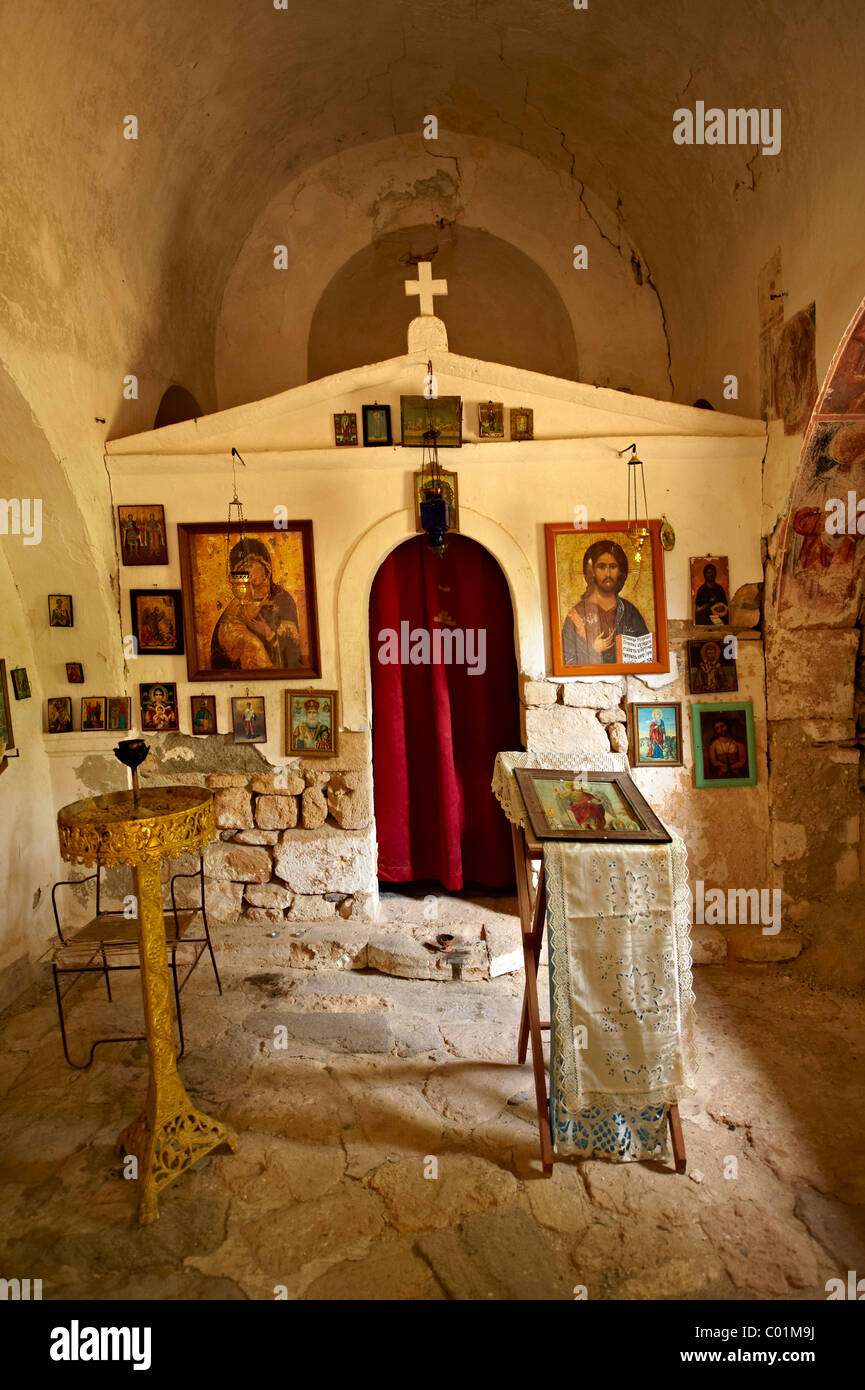 Interor of the Greek Orthodox chuch of Ayios Eletherios, Paliachora, Aegina, Greek Saronic Islands Stock Photo