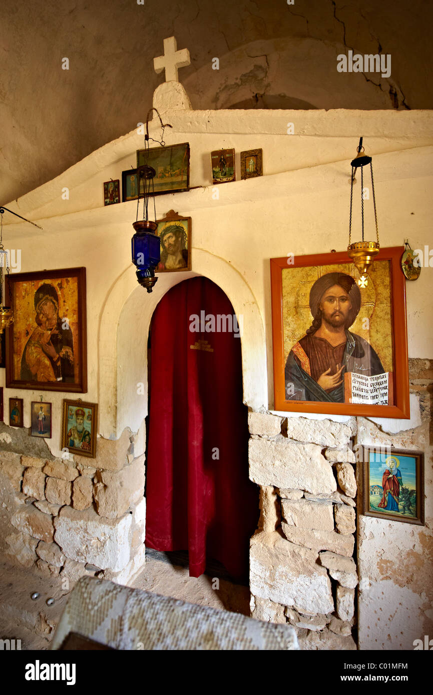 Interor of the Greek Orthodox chuch of Ayios Eletherios, Paliachora, Aegina, Greek Saronic Islands Stock Photo