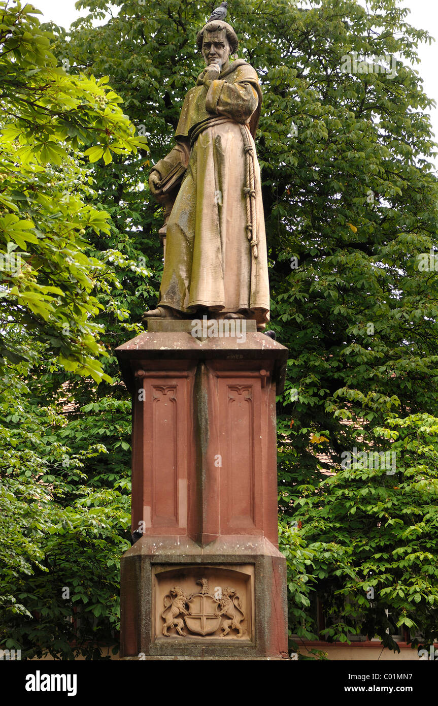Fountain sculpture of Berthold Schwarz, inventor of gunpowder, Rathausplatz square, Freiburg im Breisgau, Baden-Wuerttemberg Stock Photo