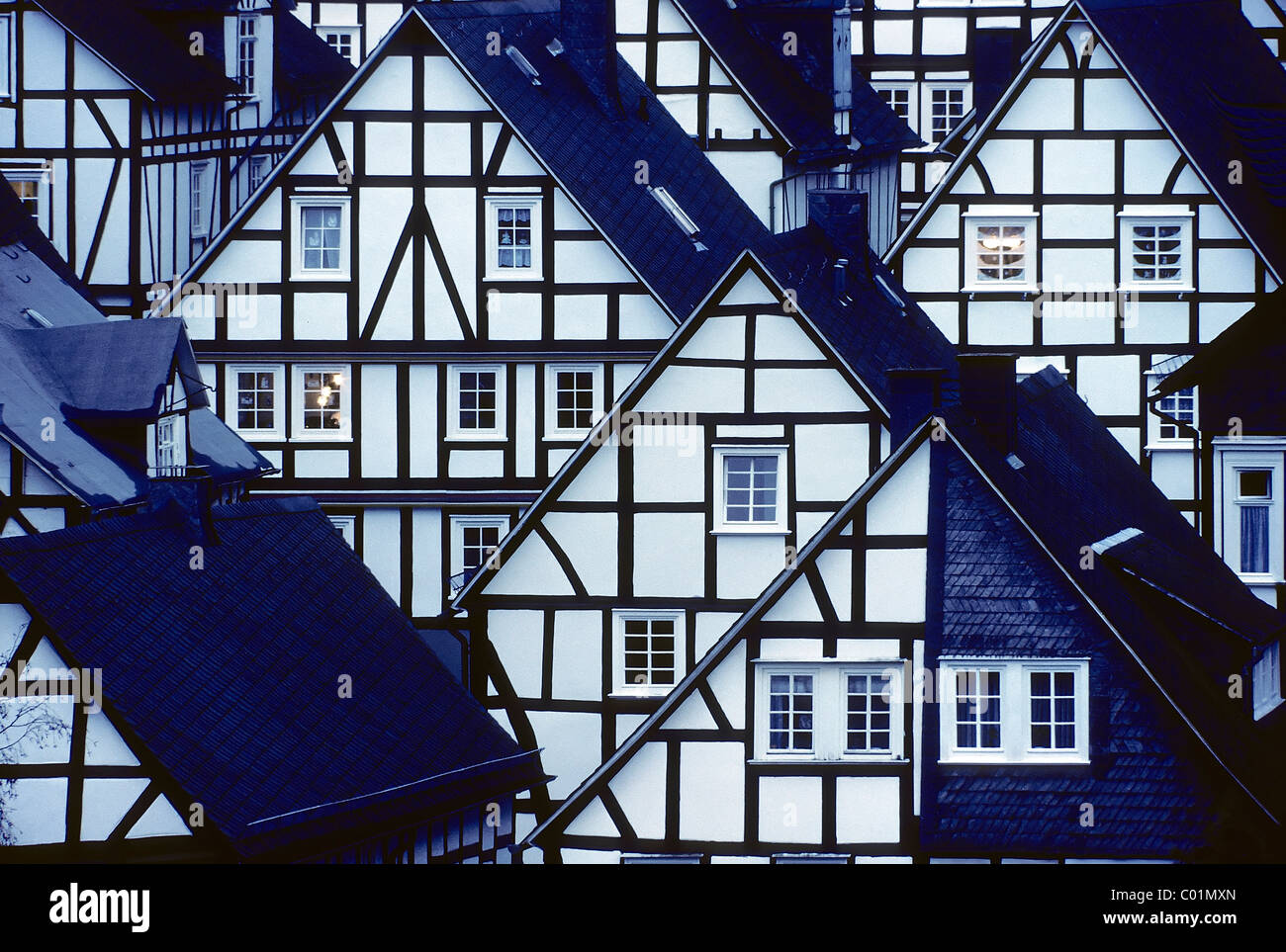 Historic inner city area, Alter Flecken, with half-timbered houses, Freudenberg, Siegen-Wittgenstein district Stock Photo