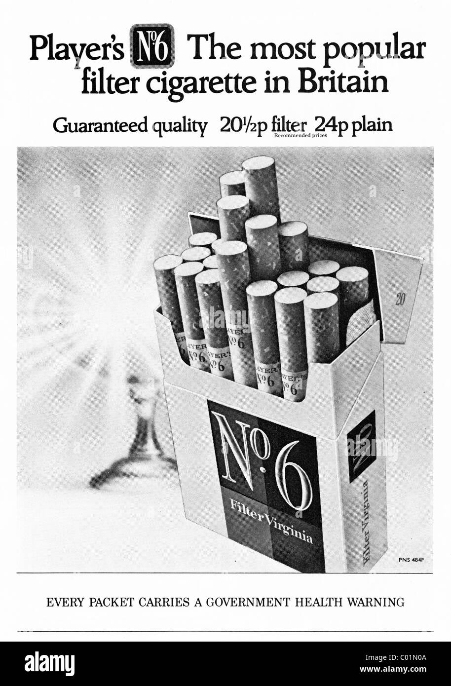 1970s advertisement in football programme for PLAYER'S No.6 filter cigarettes Stock Photo