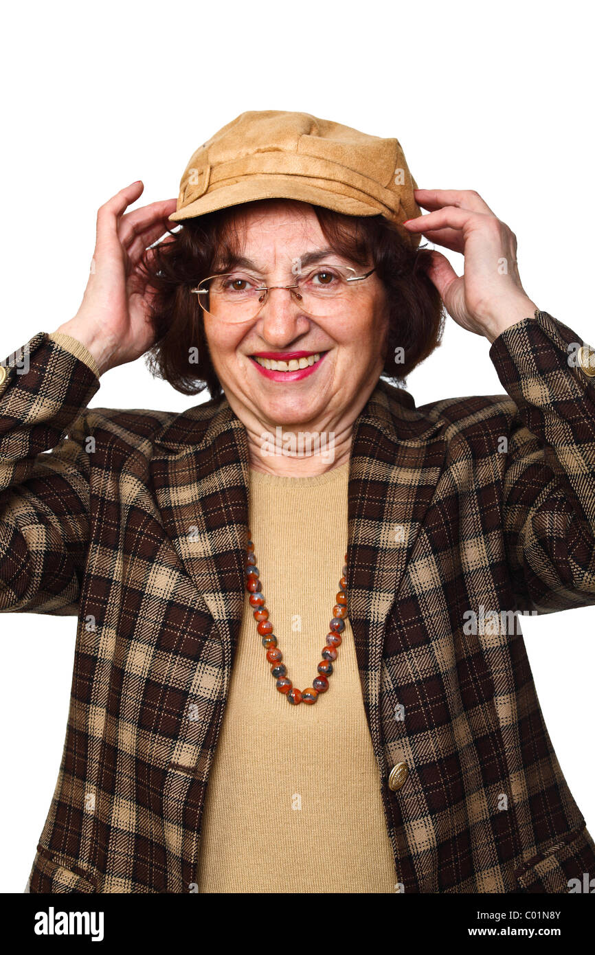 portrait of old caucasian woman on white background Stock Photo