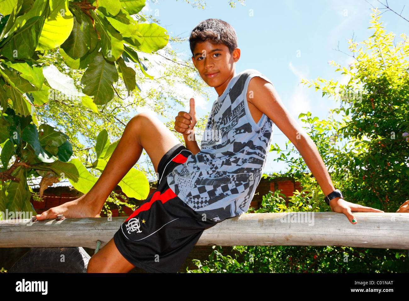 Cool boy posing lika a macho, Fortaleza, Ceará, Brazil, South America Stock Photo