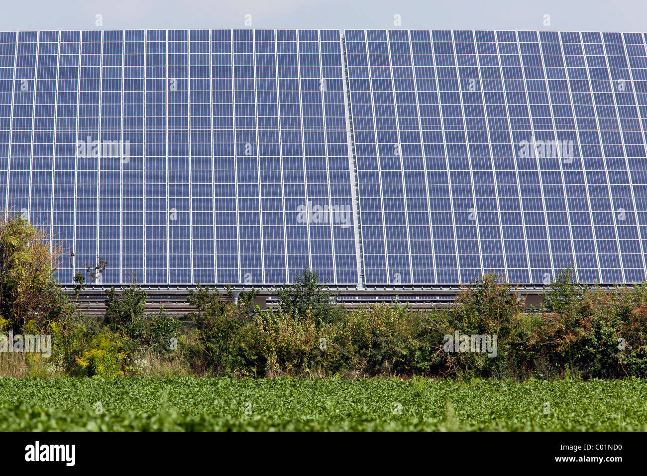Solar energy system in an open area near Plattling, Bavaria, Germany, Europe Stock Photo