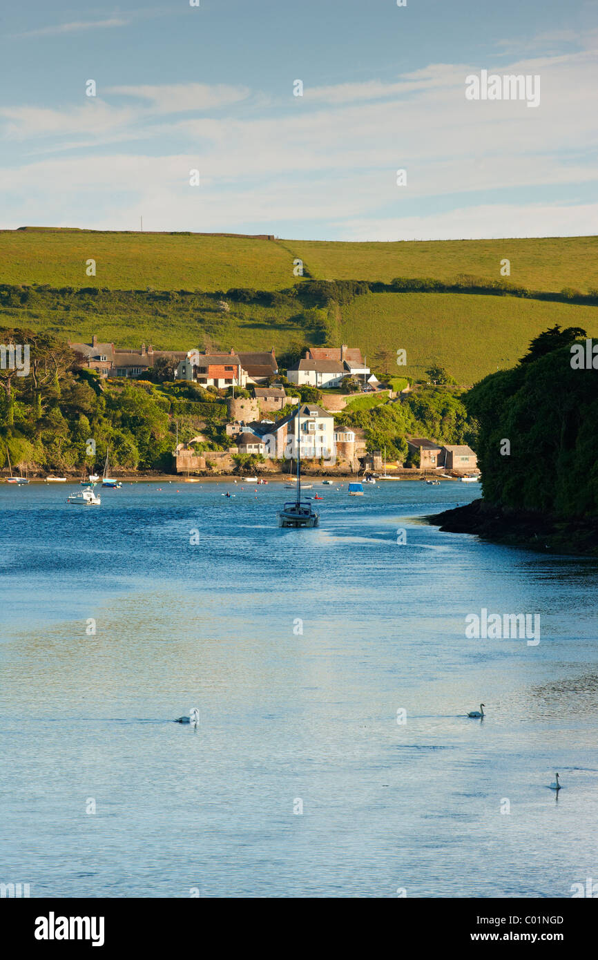 Avon estuary with the village of Bantham in the background, summer evening. Devon UK Stock Photo