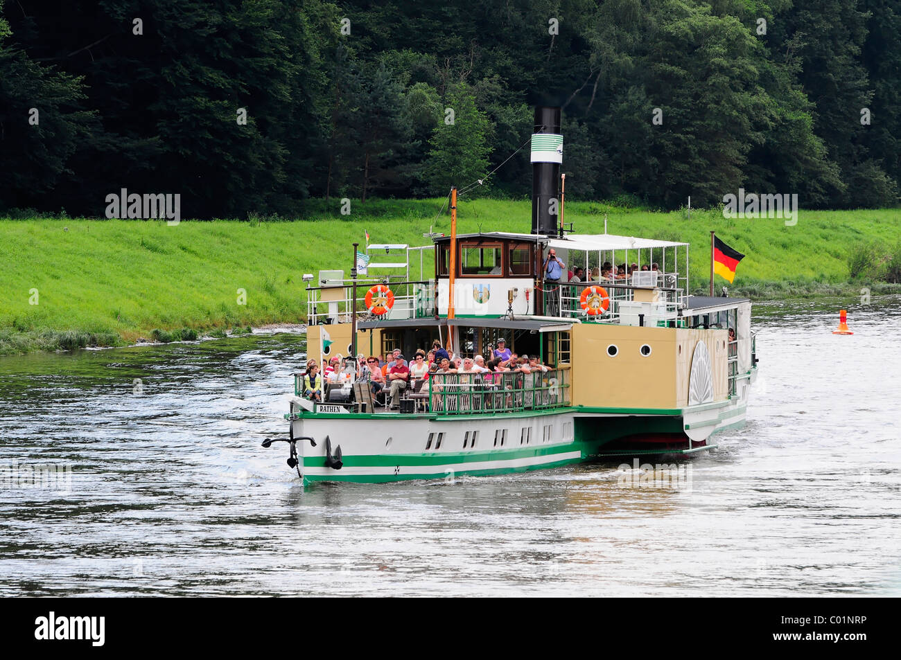 Paddle steamer, PD Kurort Rathen, on the Elbe River, built in 1896, Dresden, Saxony, Germany, Europe Stock Photo