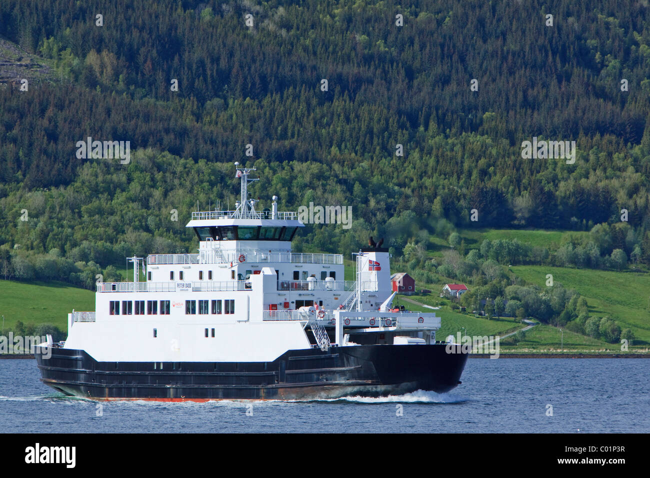 Typical Norwegian car ferry, Nesna, Levang, Norway, Scandinavia, Europe Stock Photo