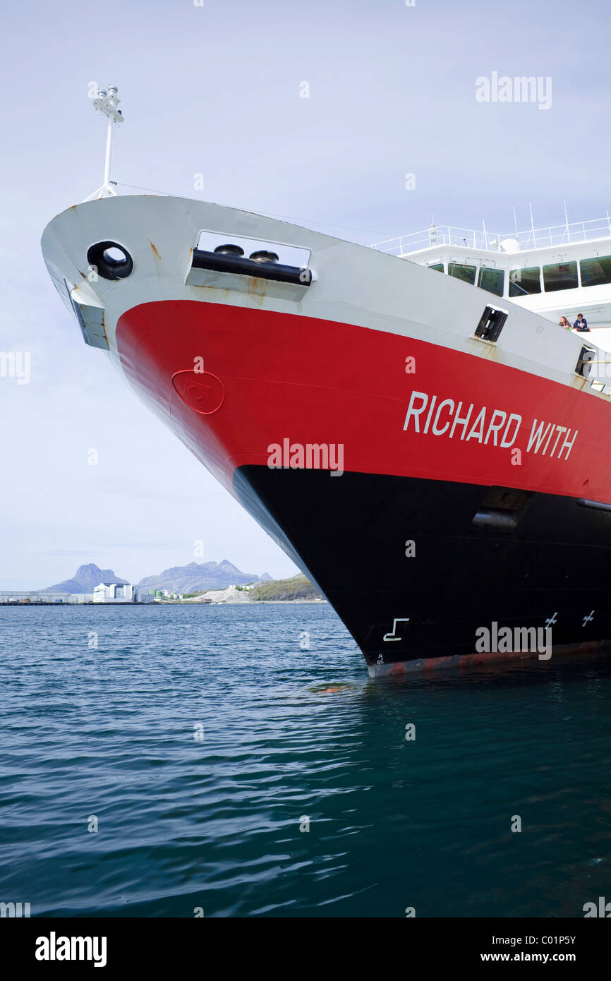 Bow of the Hurtigruten cruise ship MS Richard With, Bodo, Norway, Scandinavia, Europe Stock Photo