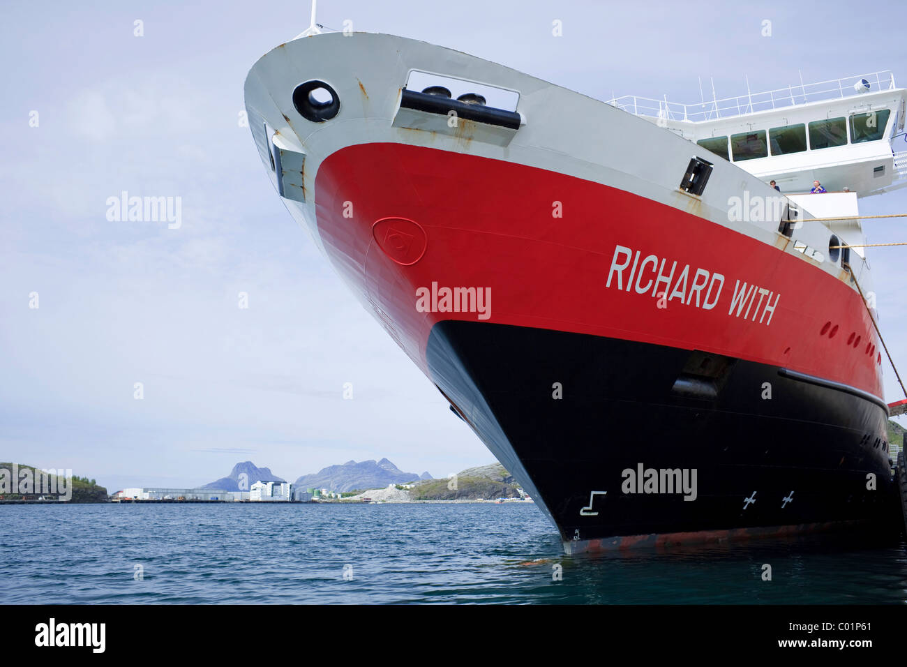 Bow of the Hurtigruten cruise ship MS Richard With, Bodo, Norway, Scandinavia, Europe Stock Photo