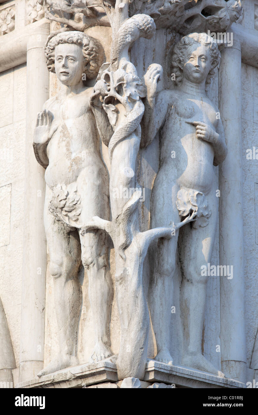 Representation of Adam and Eve at the Doge's Palace, Palazzo Ducale, Piazza San Marco, Venice, Italy, Europe Stock Photo