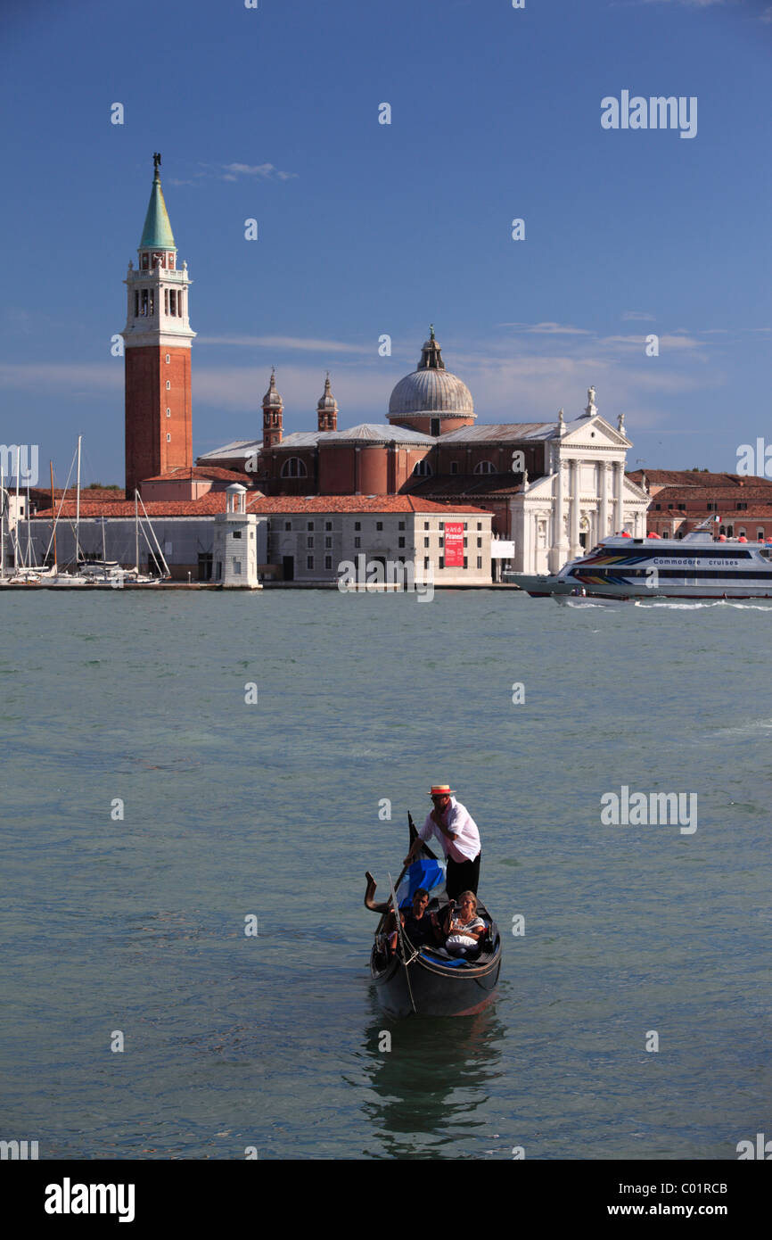 Church of San Giorgio Maggiore with gondolier, Venice, Veneto, Italy, Europe Stock Photo