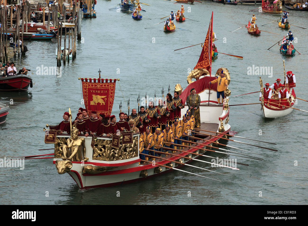Boat with Doge at the historic Regata Storica regatta on the Grand Canal, Venice, Veneto, Italy, Europe Stock Photo