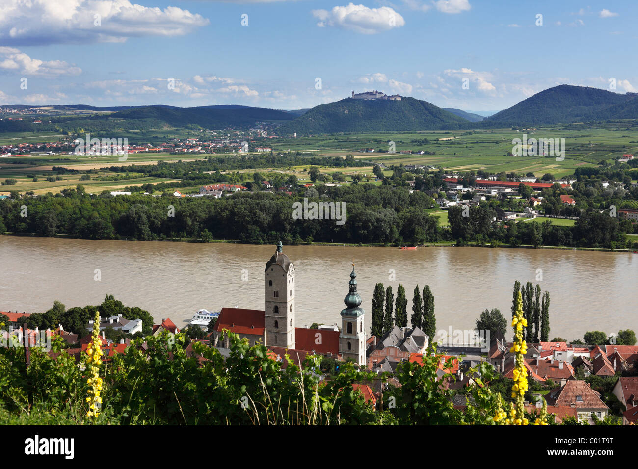 Stein an der Donau district, Goettweig Abbey at the back, Wachau valley, Waldviertel region, Lower Austria, Austria, Europe Stock Photo