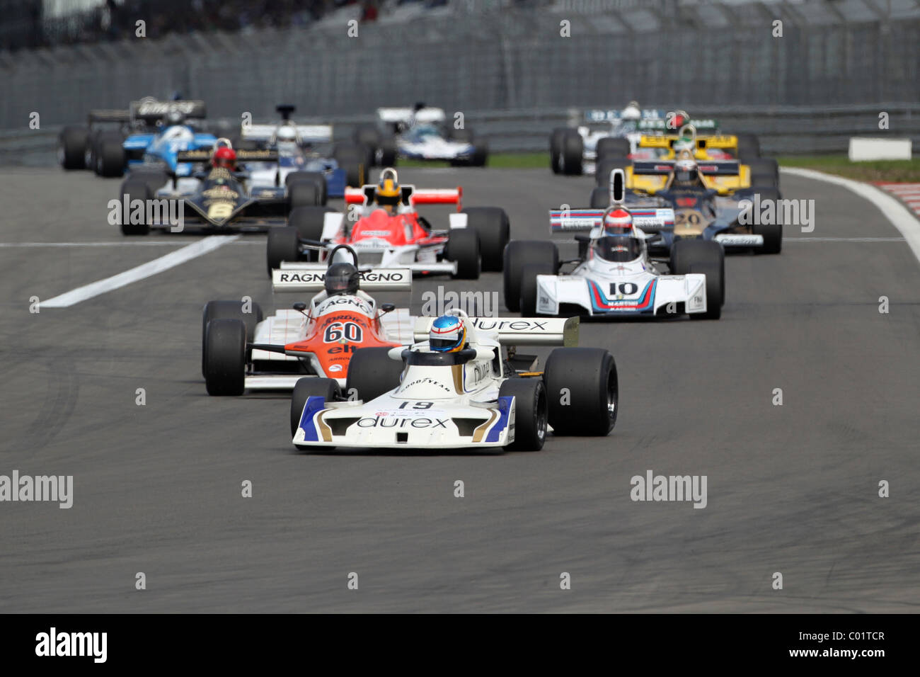 Race of the historic Formula 1 cars, in front Rob Austin in the Surtees TS19 from 1978, Oldtimer-Grand-Prix 2010 for vintage Stock Photo