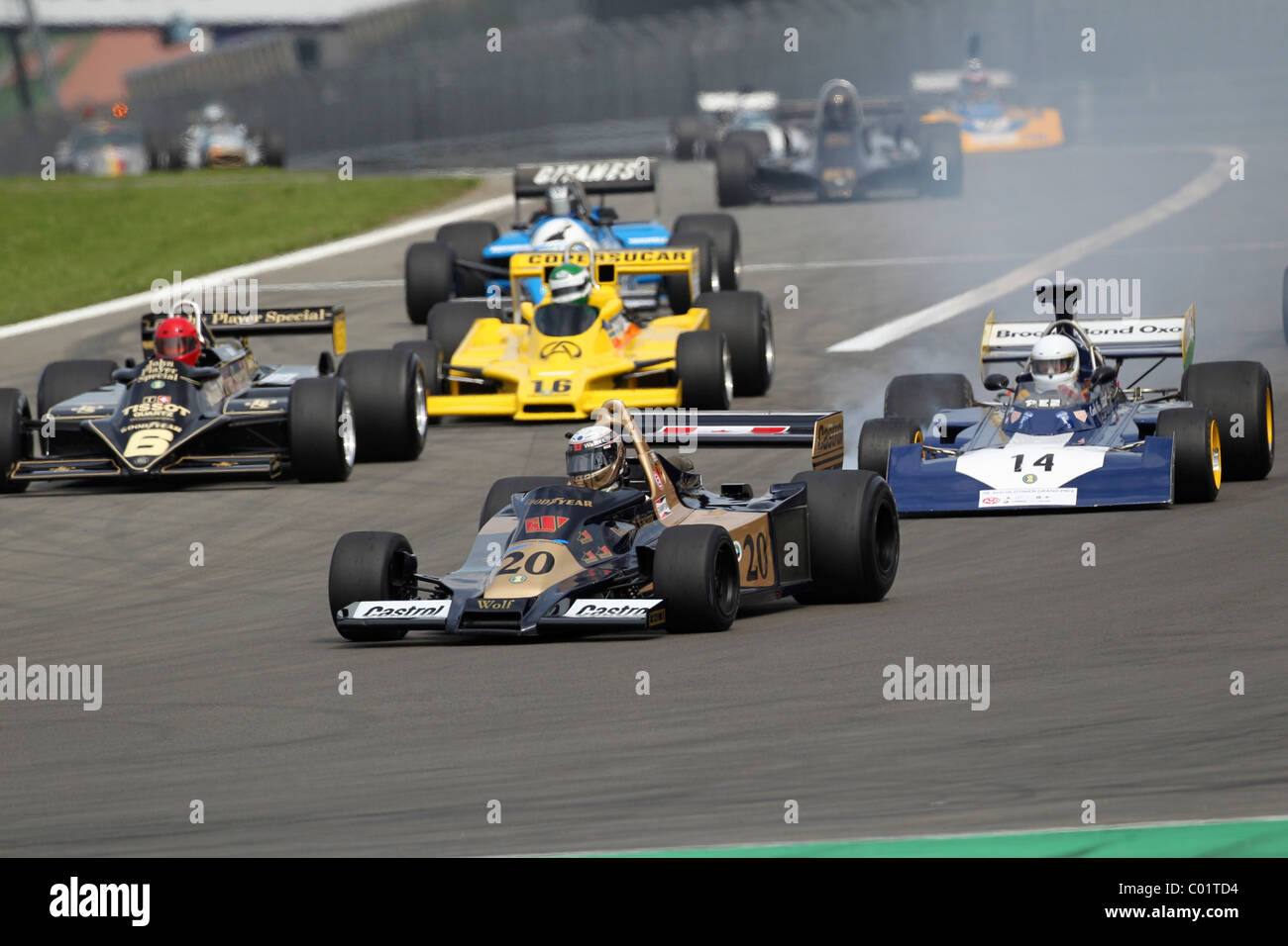 Race of the historic Formula 1 cars, in front Peter Wuensch in the Wolf WR 1, 1977, Oldtimer-Grand-Prix 2010 for vintage cars at Stock Photo
