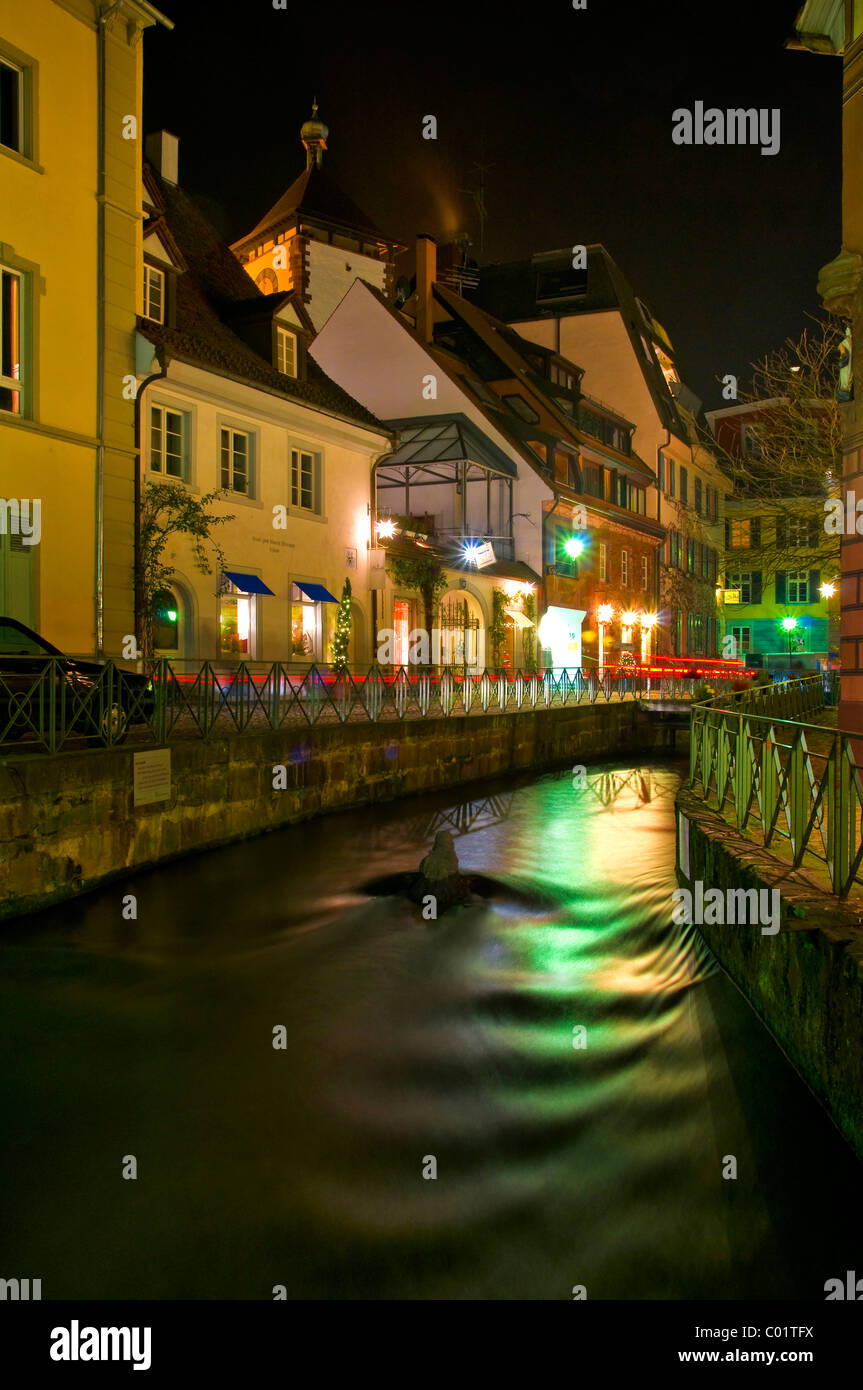 Festively decorated Fischerau river, Freiburg im Breisgau, Baden-Wuerttemberg, Germany, Europe Stock Photo