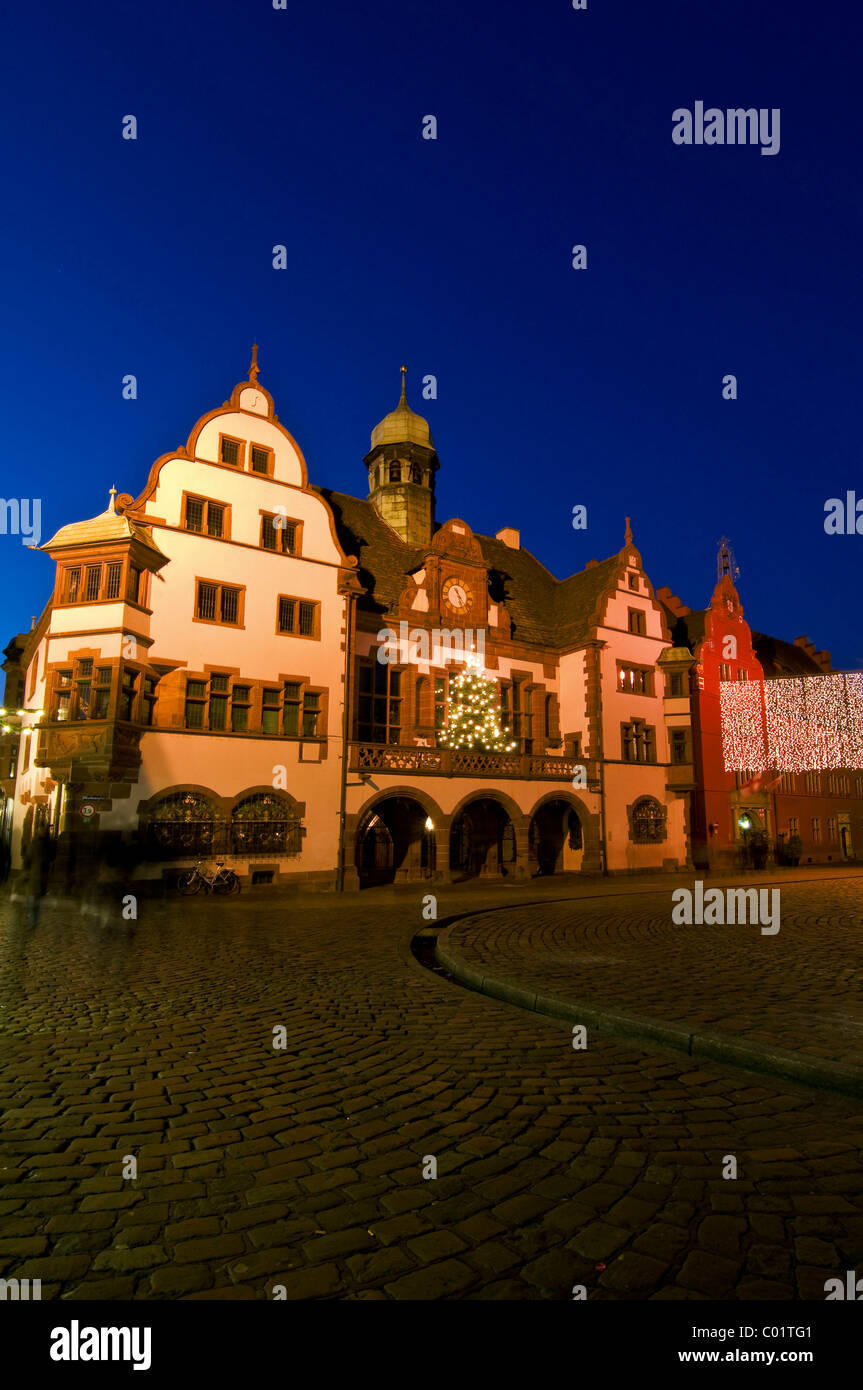 Festively decorated town hall, Freiburg im Breisgau, Baden-Wuerttemberg, Germany, Europe Stock Photo
