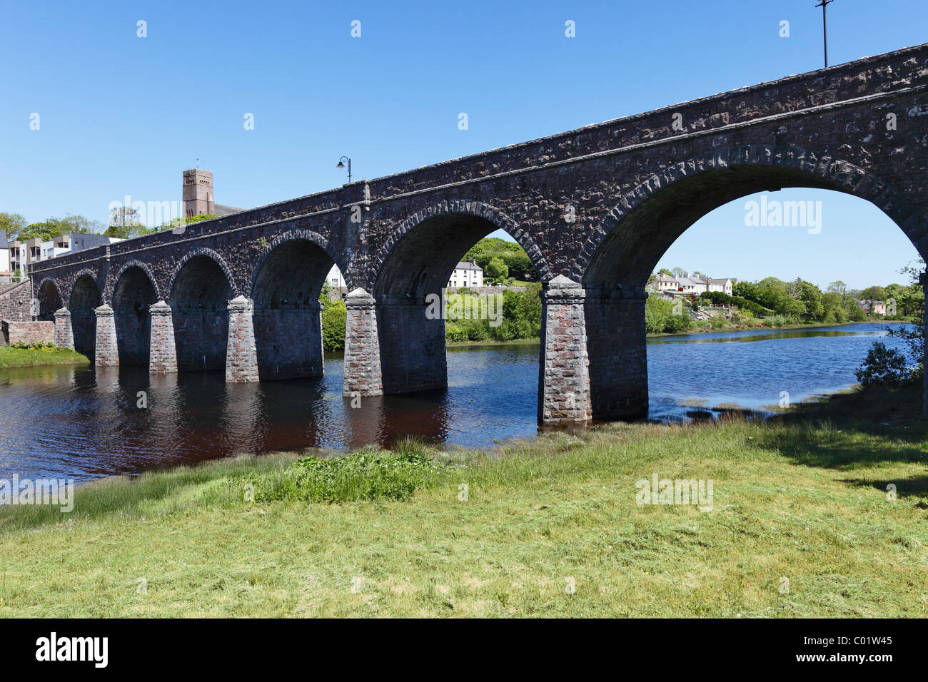 Viaduct across the Newport River built in 1892, Newport, County Mayo, Connacht province, Republic of Ireland, Europe Stock Photo
