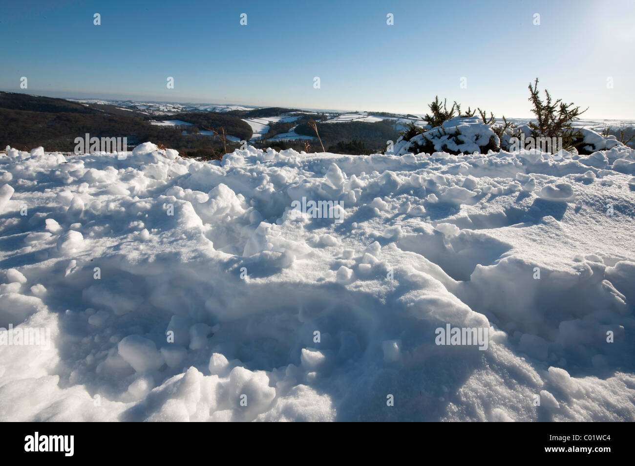 Snowy landscape on Dartmoor Natiional Park Devon UK Stock Photo