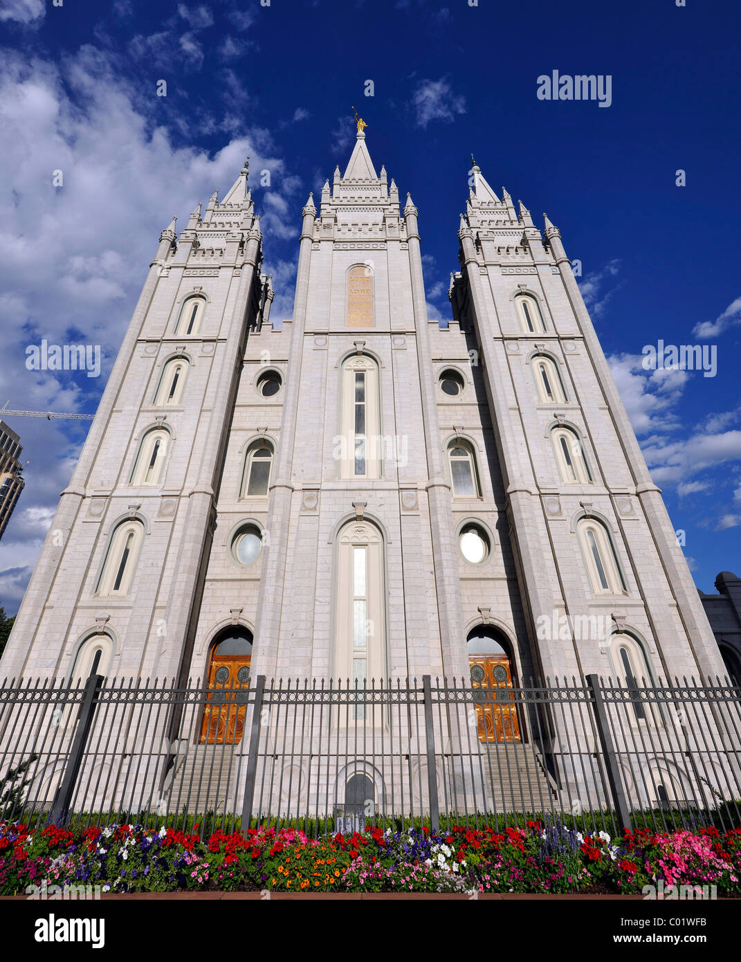 Front of the temple of The Church of Jesus Christ of Latter-day Saints, Church of Mormons, Temple Square, Salt Lake City, Utah Stock Photo