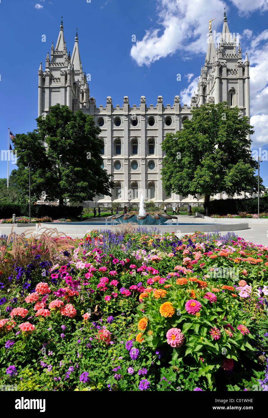 East side, Temple of The Church of Jesus Christ of Latter-day Saints, Church of Mormons, Temple Square, Salt Lake City, Utah Stock Photo