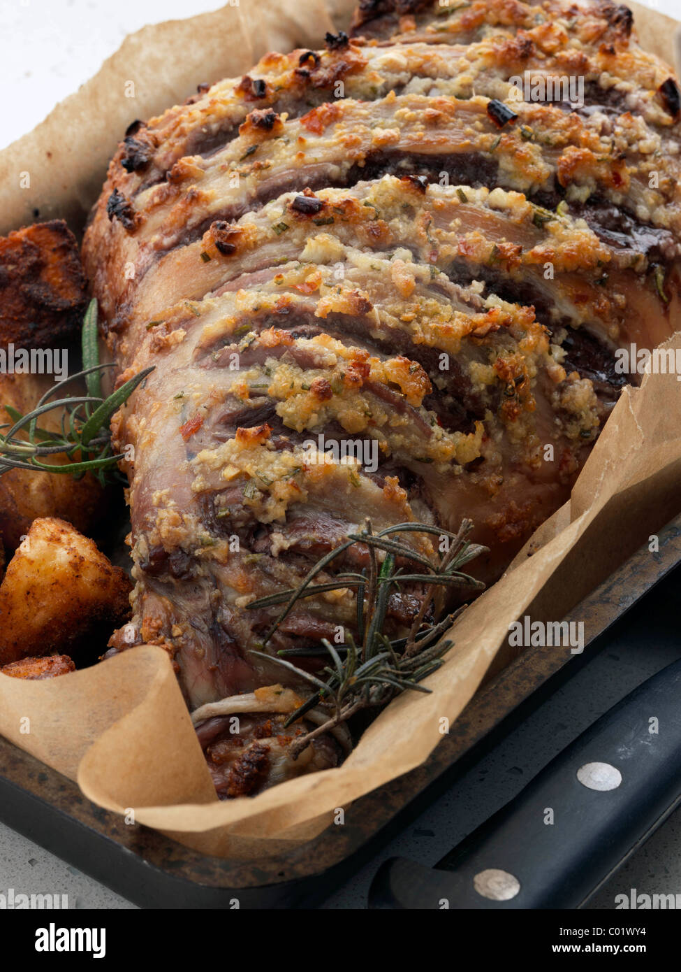 Fine dining roast potatoes roast leg lamb hi-res stock photography and