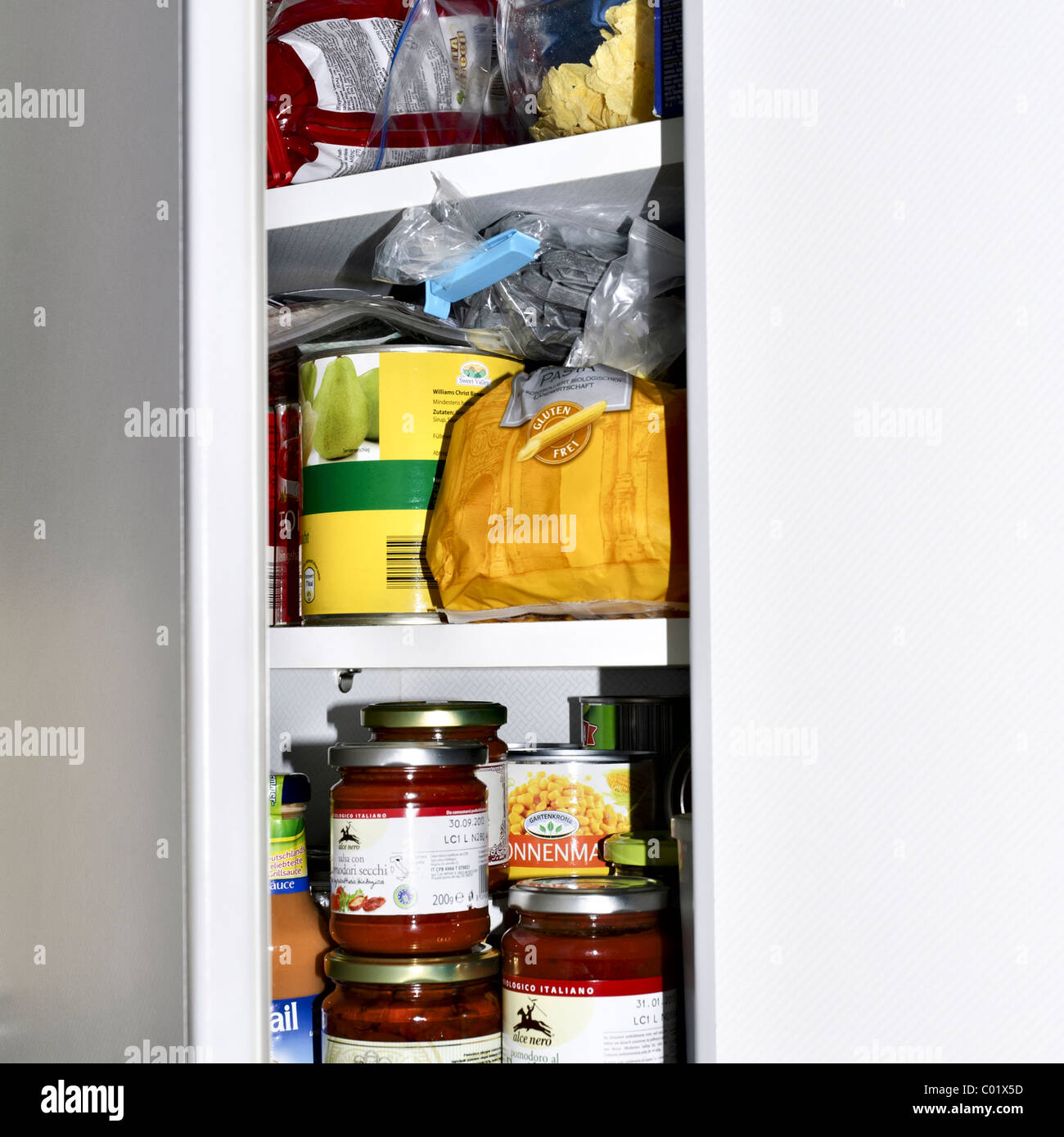 Kitchen Cabinet With Half Open Door Various Food Products
