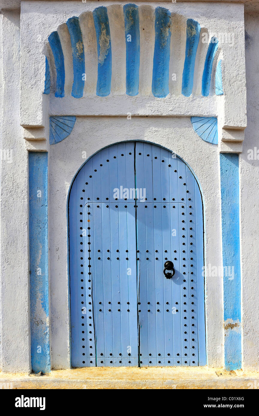 Typical painted blue front door of a house, Medina, old town