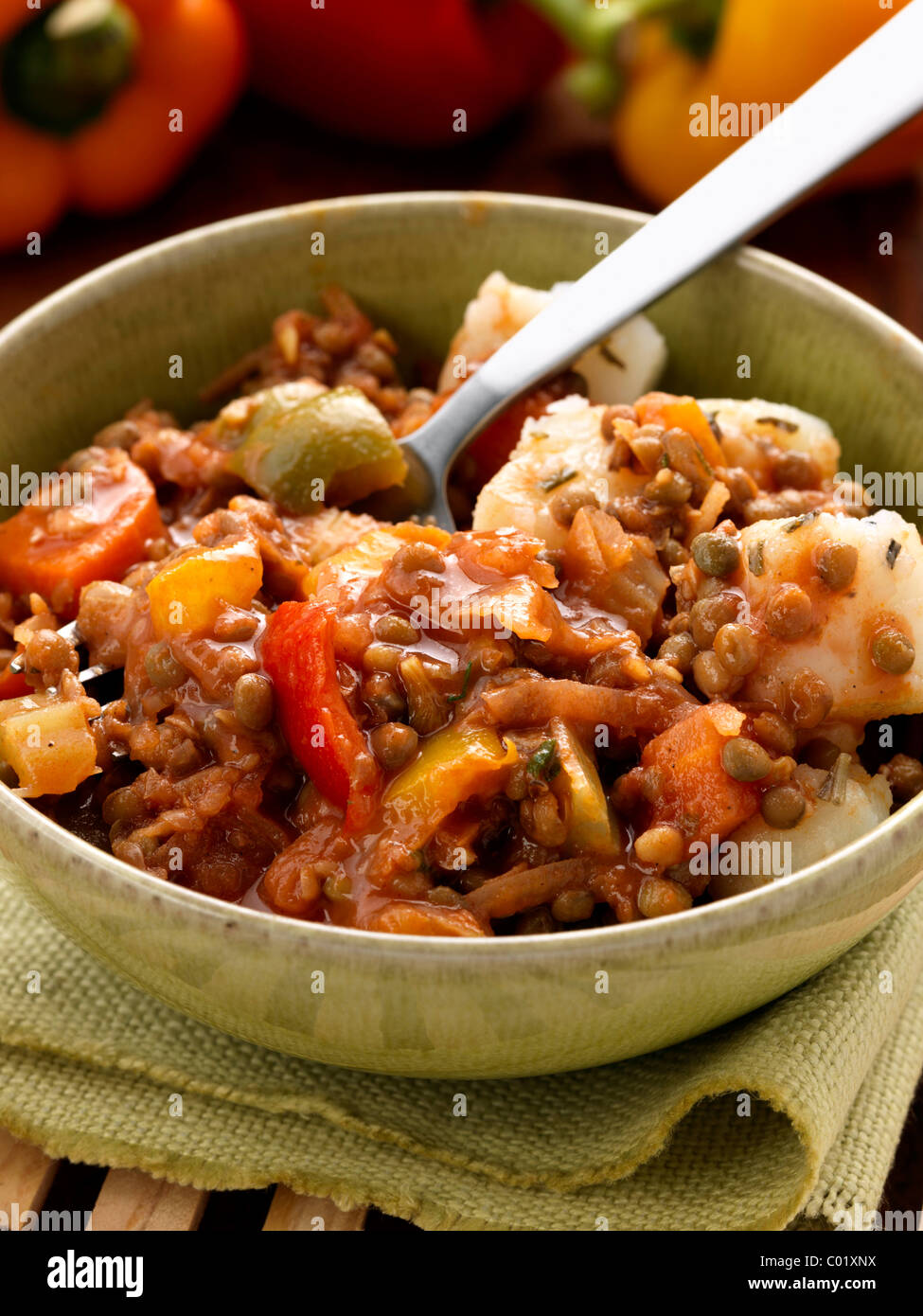 Vegetarian lentil special individual portion main meals Stock Photo